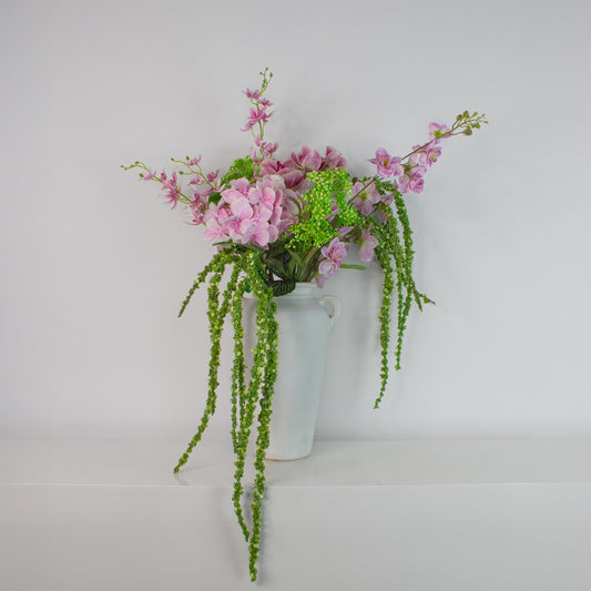 orchid falls – naturtro kunstig buket i rosa/limegrønne nuancer